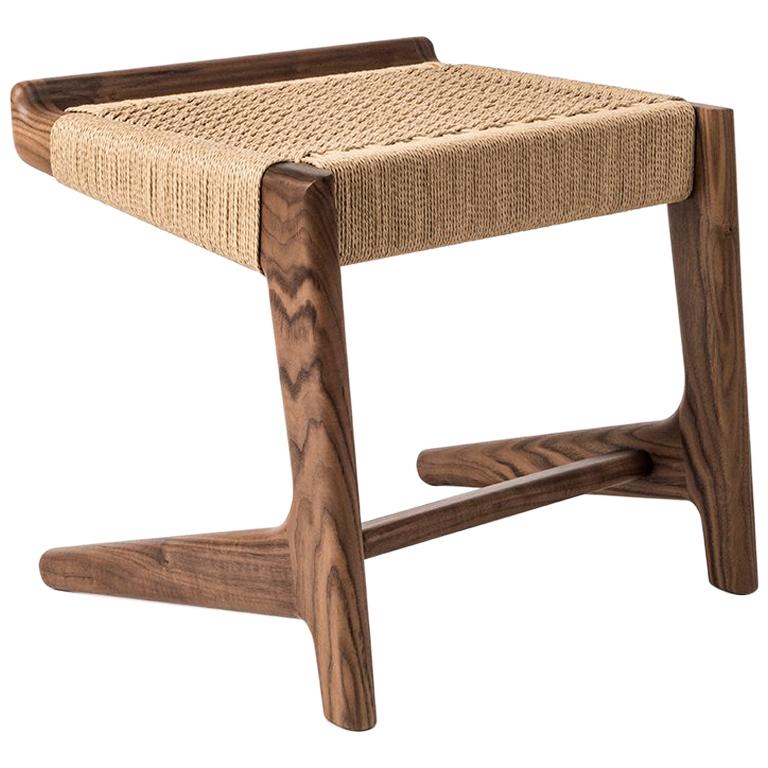 Stool, Cantilever, Danish Cord, Mid Century-Style, Walnut, Weave, Semigood  For Sale at 1stDibs