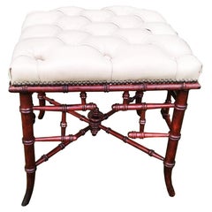 Stool Chippendale Style Faux Bamboo Whit Leather Capitone