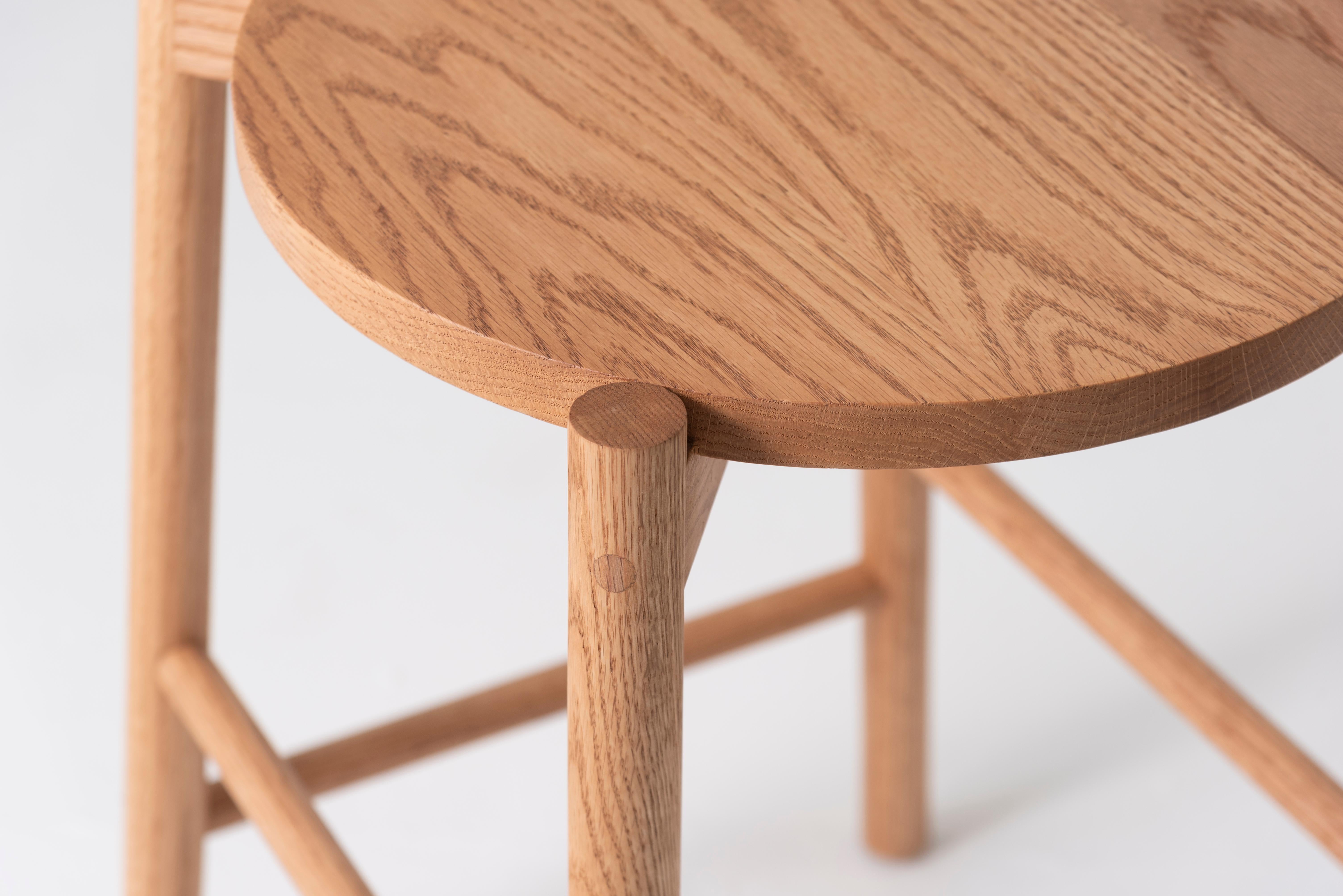 Hand-Crafted Stool Crafted in Solid Oak Wood For Sale