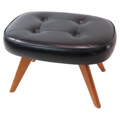 Stool With Legs Made In Teak & Black Leather Seat, Danish Design From 1960s