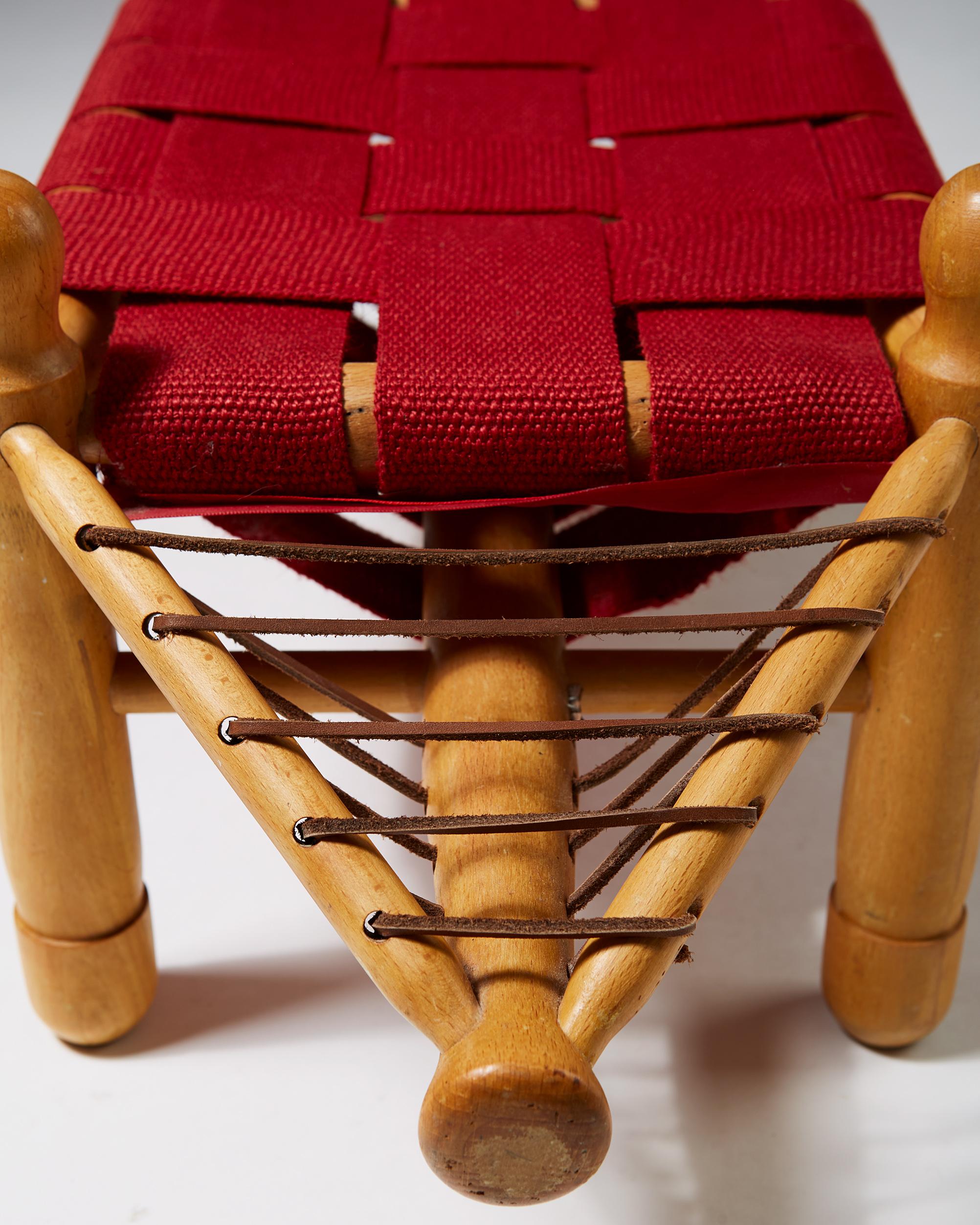 Stool Designed by Erik Höglund for Kopparfly, Beech and Leather, Sweden, 1950s For Sale 4