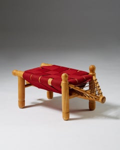 Sgabello progettato da Erik Höglund per Kopparfly, Beeche e pelle, Svezia, anni '50