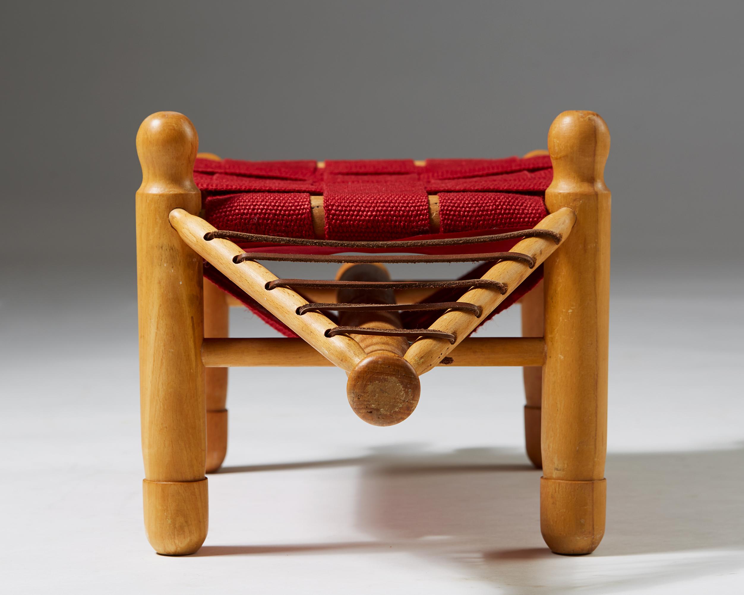 Swedish Stool Designed by Erik Höglund for Kopparfly, Beech and Leather, Sweden, 1950s For Sale