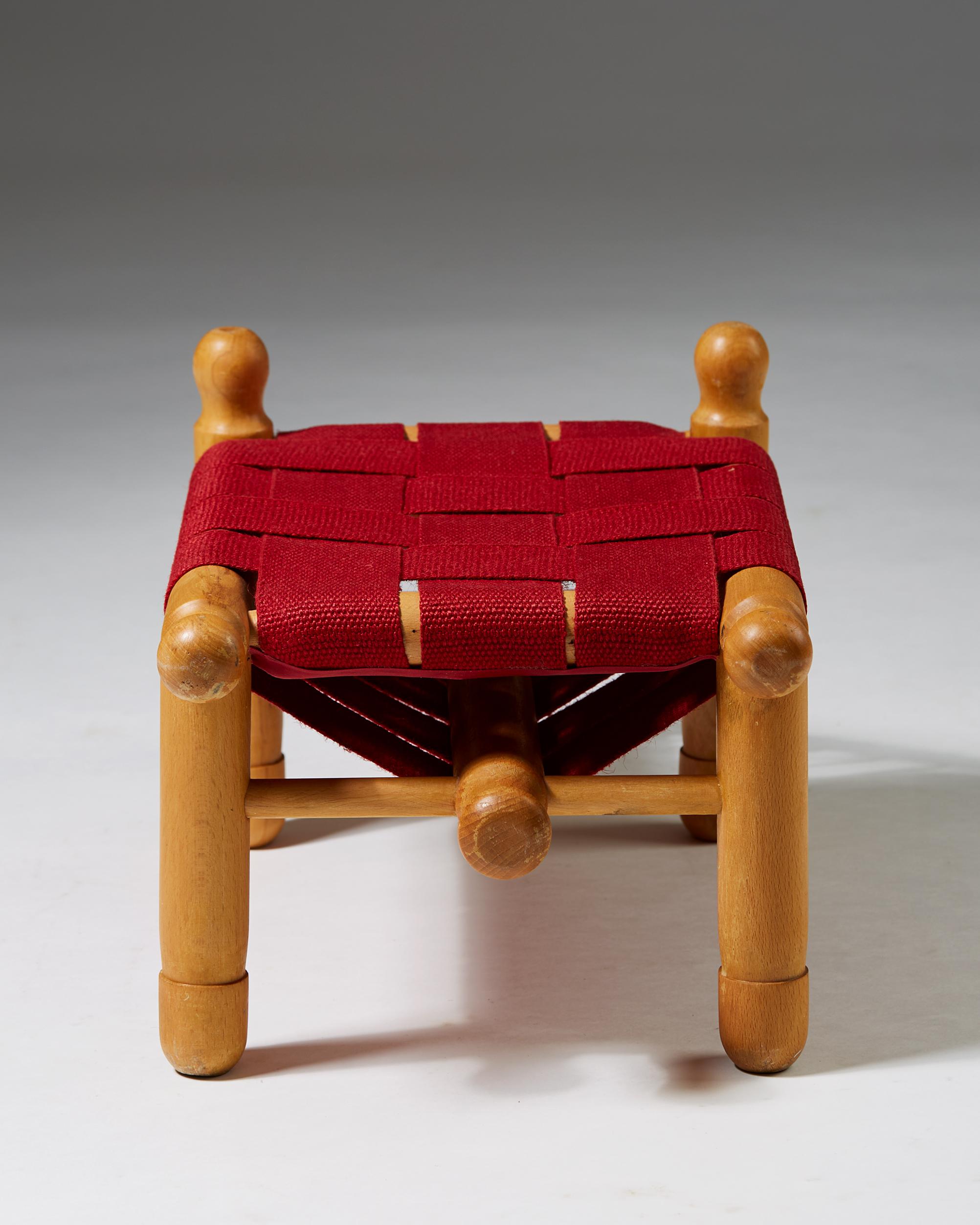 Mid-20th Century Stool Designed by Erik Höglund for Kopparfly, Beech and Leather, Sweden, 1950s For Sale