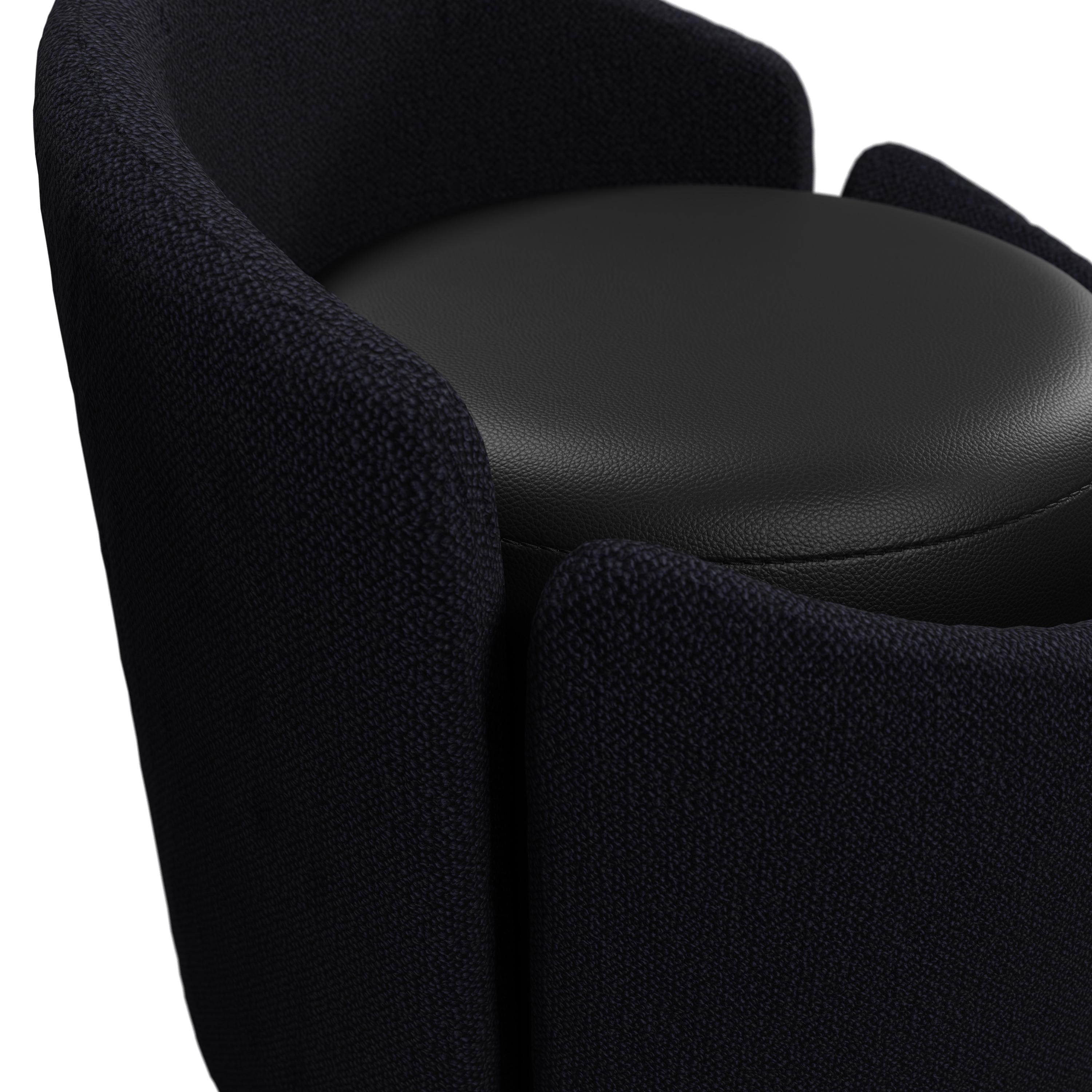 Portugais Stool Doppia in Bouclet Night Blue and Noir leather handcrafted by Murmurio en vente