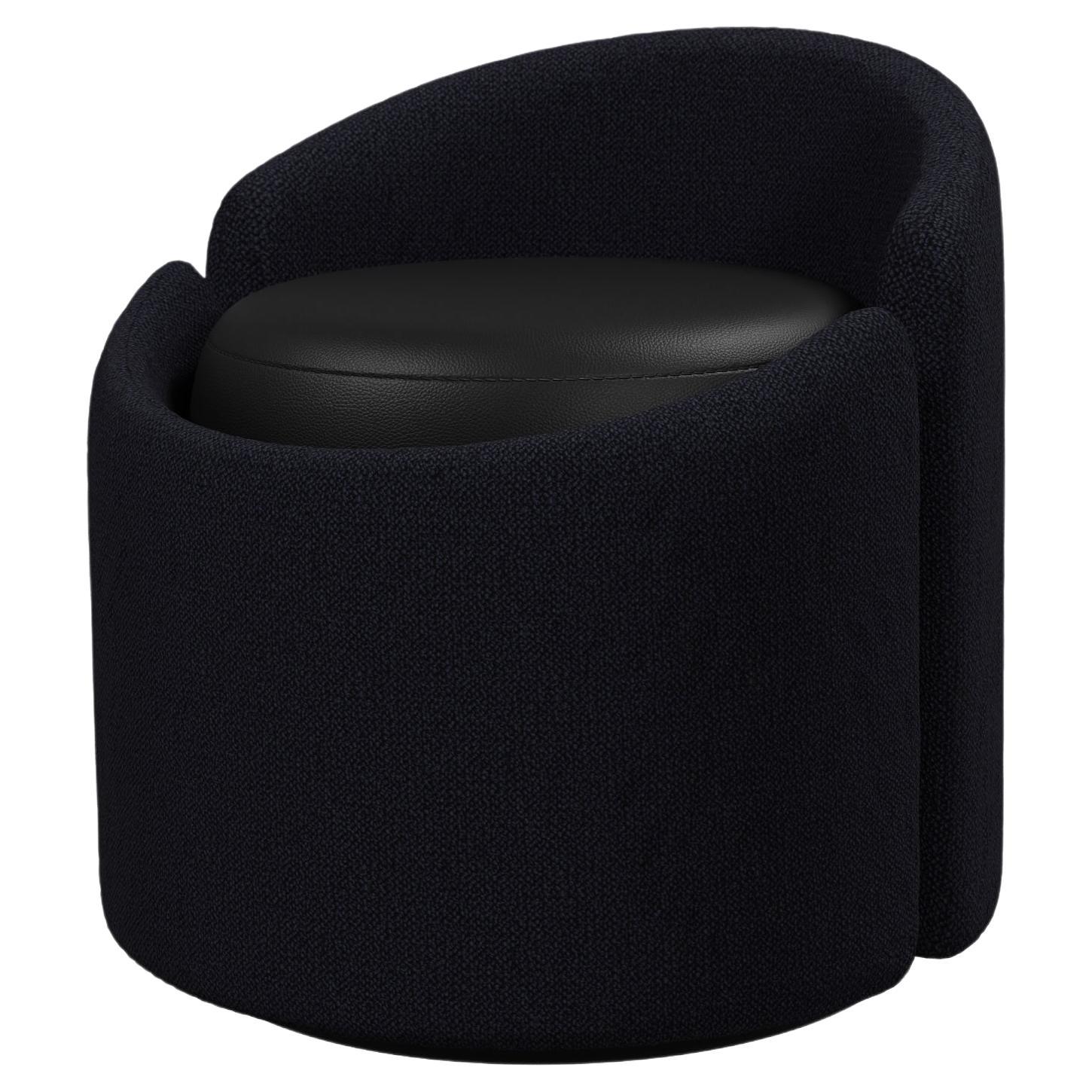 Stool Doppia in Bouclet Night Blue and Noir leather handcrafted by Murmurio