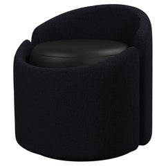Stool Doppia in Bouclet Night Blue and Noir leather handcrafted by Murmurio