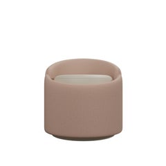 Stool Doppia in Coral fabric and Cream leather handcrafted by Murmurio