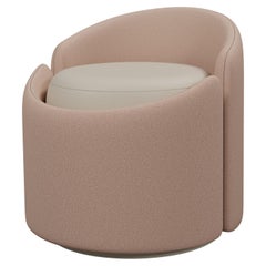 Stool Doppia in Coral fabric and Cream leather handcrafted by Murmurio