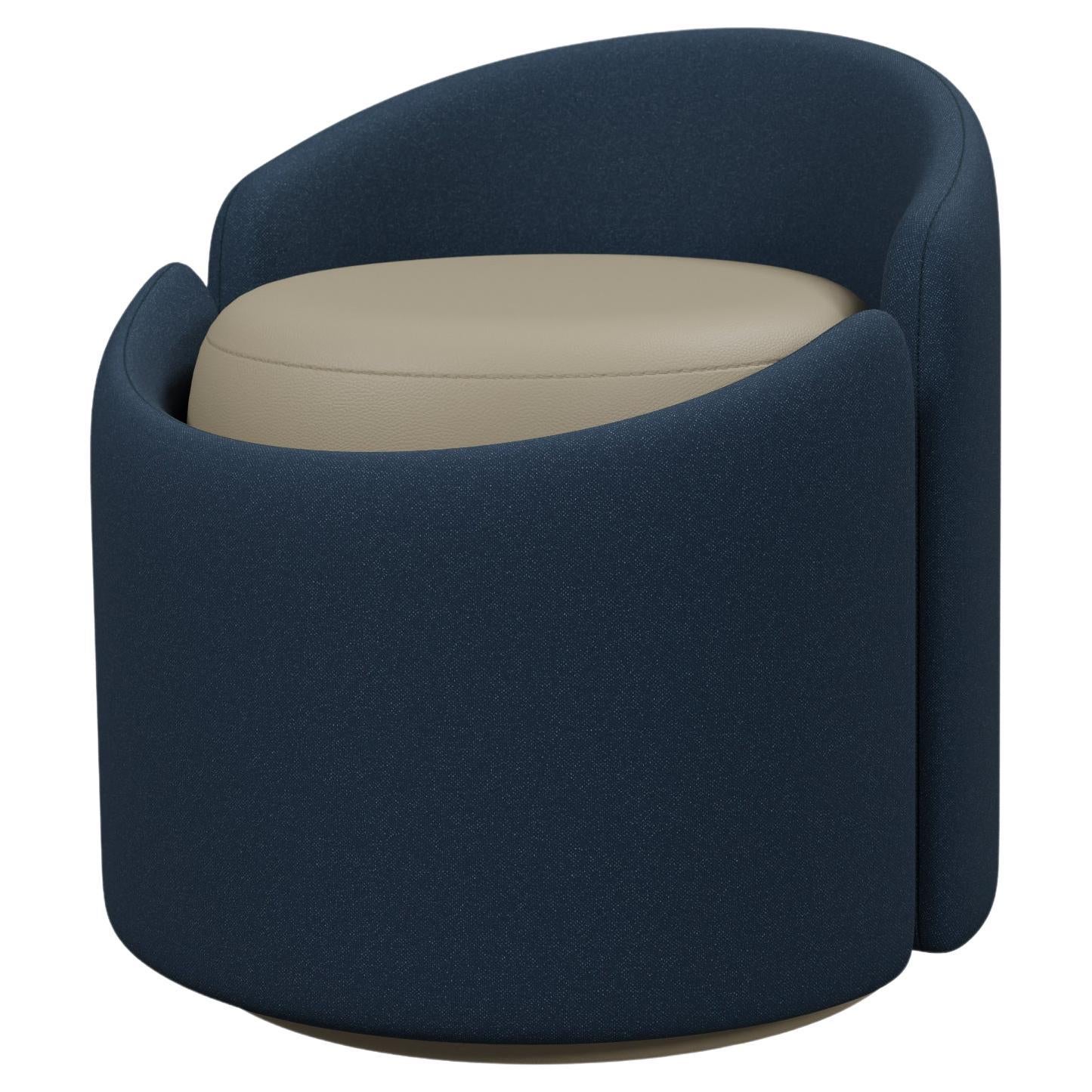 Stool Doppia in Denim fabric and Nude leather handcrafted by Murmurio