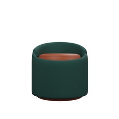 Stool Doppia in sea green fabric and coral vegan leather handcrafted by Murmurio