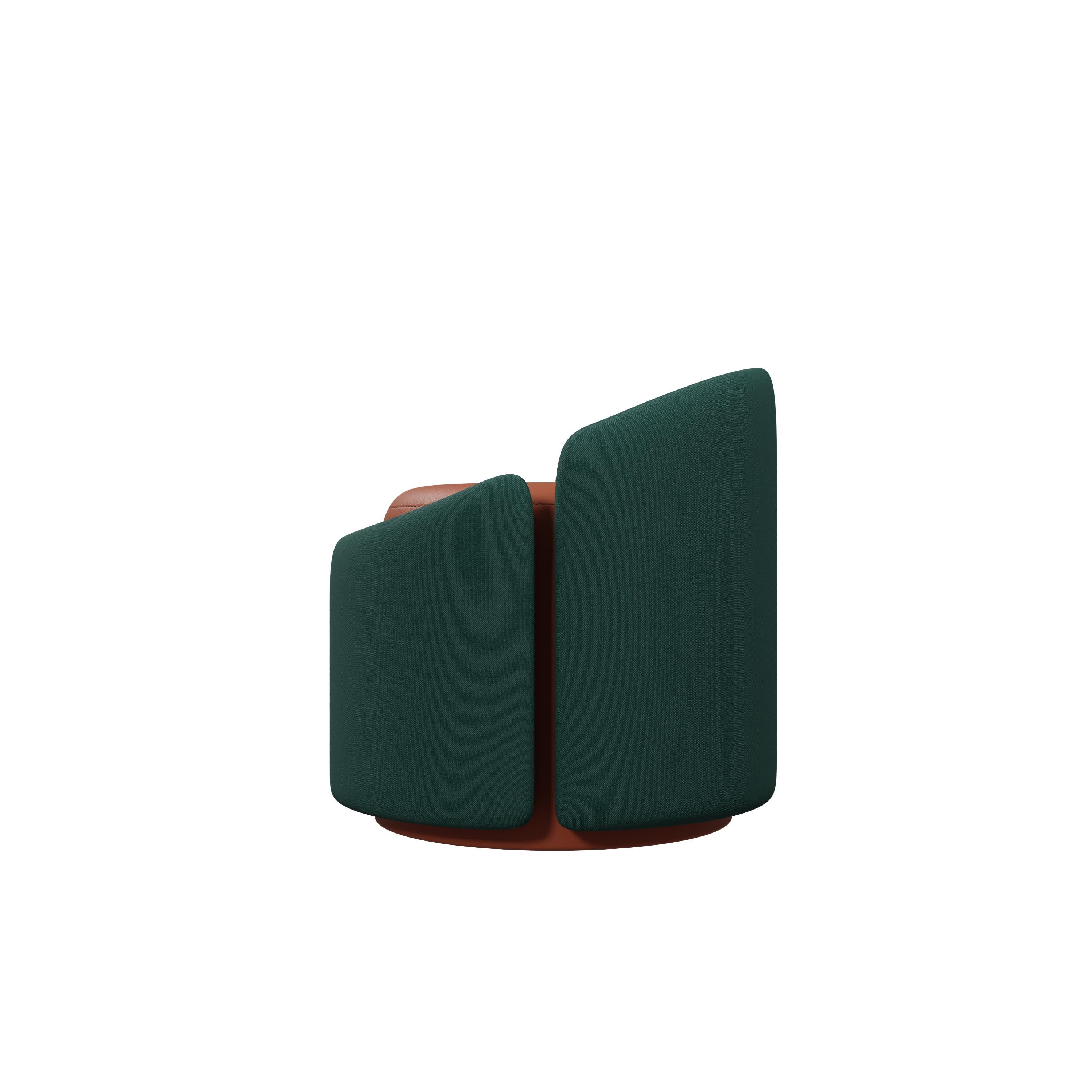 Moderne Tabouret Doppia en tissu vert mer et cuir végétal corail fabriqué à la main par Murmurio en vente