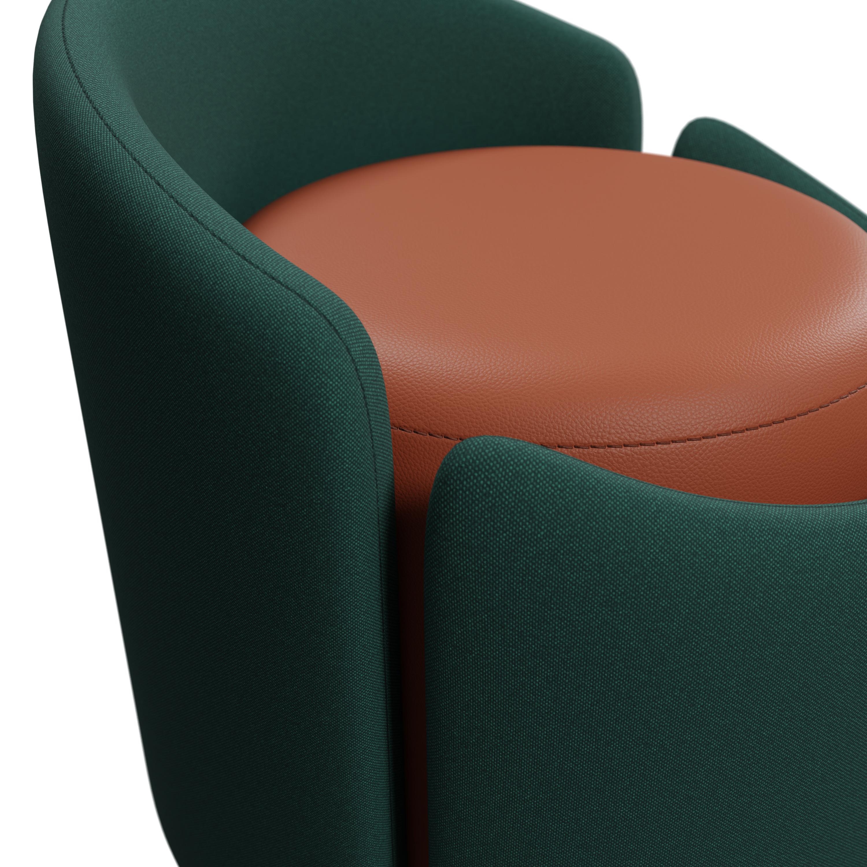 XXIe siècle et contemporain Tabouret Doppia en tissu vert mer et cuir végétal corail fabriqué à la main par Murmurio en vente