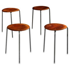 Sgabello Dot Dot impilabile Teak Cromo 3 Gambe Arne Jacobsen Fritz Hansen 1955 Vintage