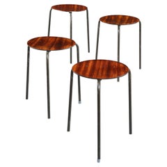 Stool Dot Stacking Teak Chrome 3 legs Arne Jacobsen Fritz Hansen 1955 Retro