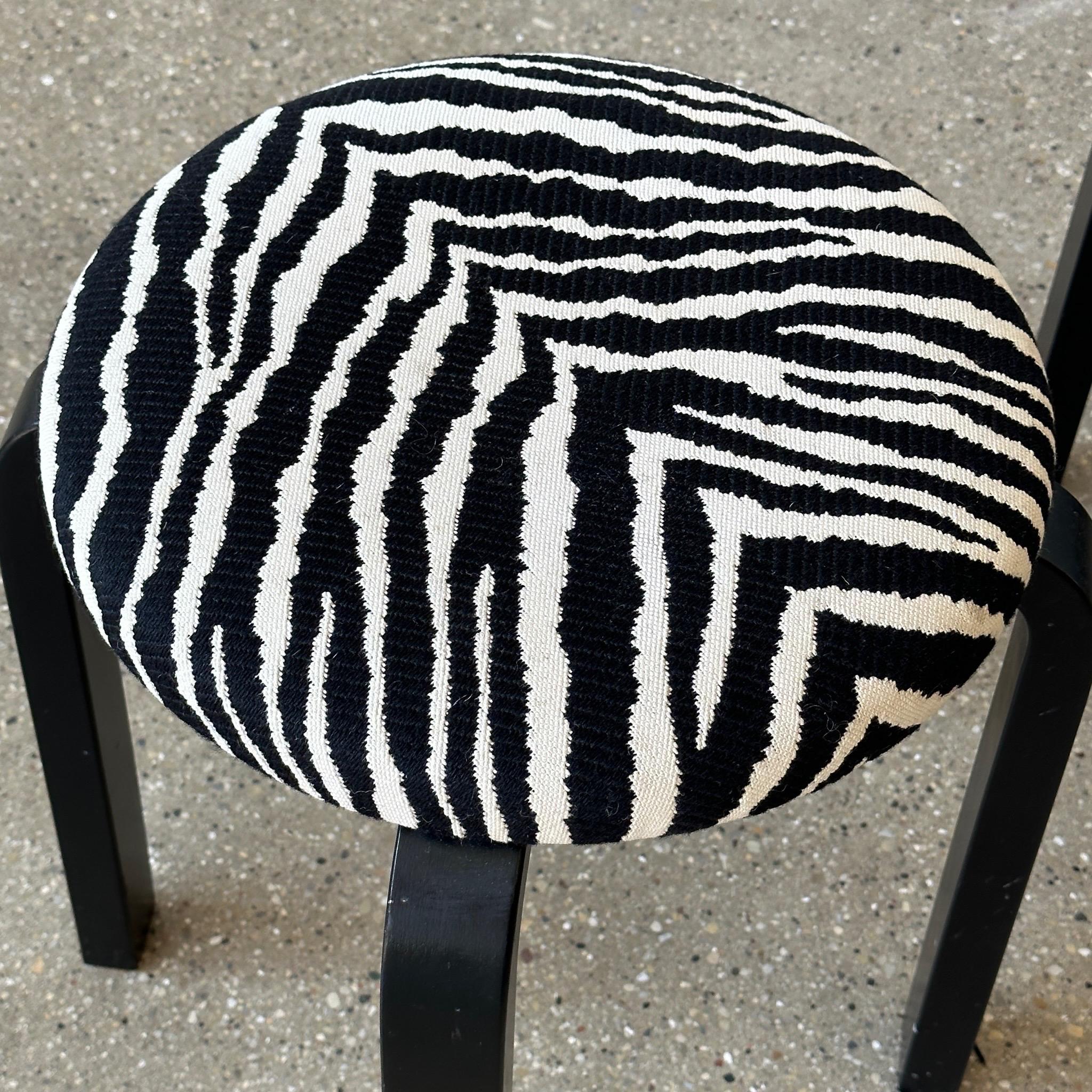 Mid-Century Modern Stool E60 in Artek Zebra Fabric by Alvar Aalto for Artek