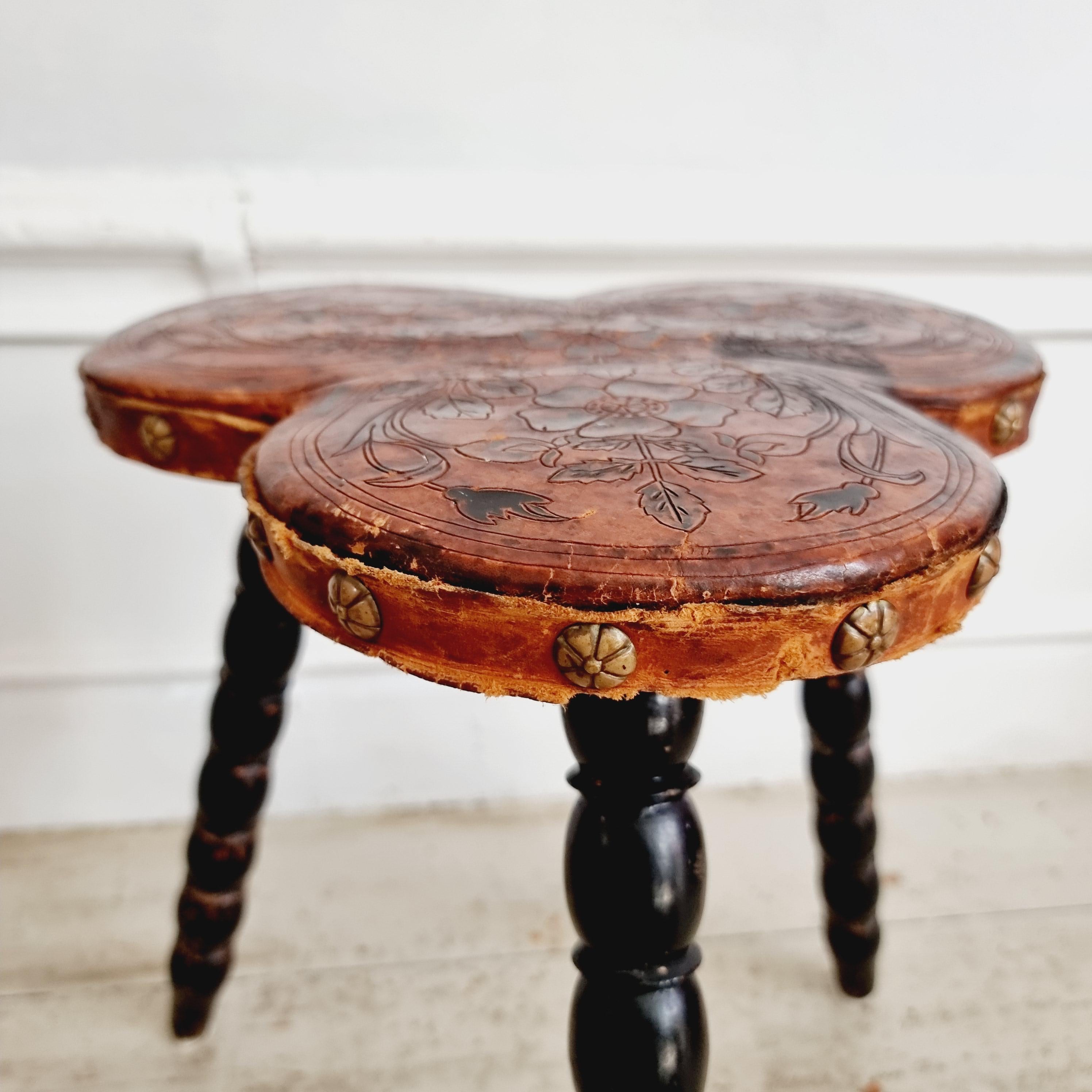 Early 20th Century Stool, embossed leather, by Frohm Båstad, early 1900s For Sale