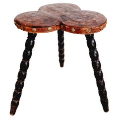 Antique Stool, embossed leather, by Frohm Båstad, early 1900s
