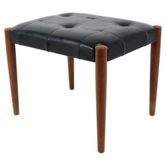 Retro Stool Made In Teak & Black Leather By Erik Jørgensen, Danish Design From 1960s