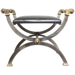 1960s French Regency Style Tabouret Stool in Steel and Brass