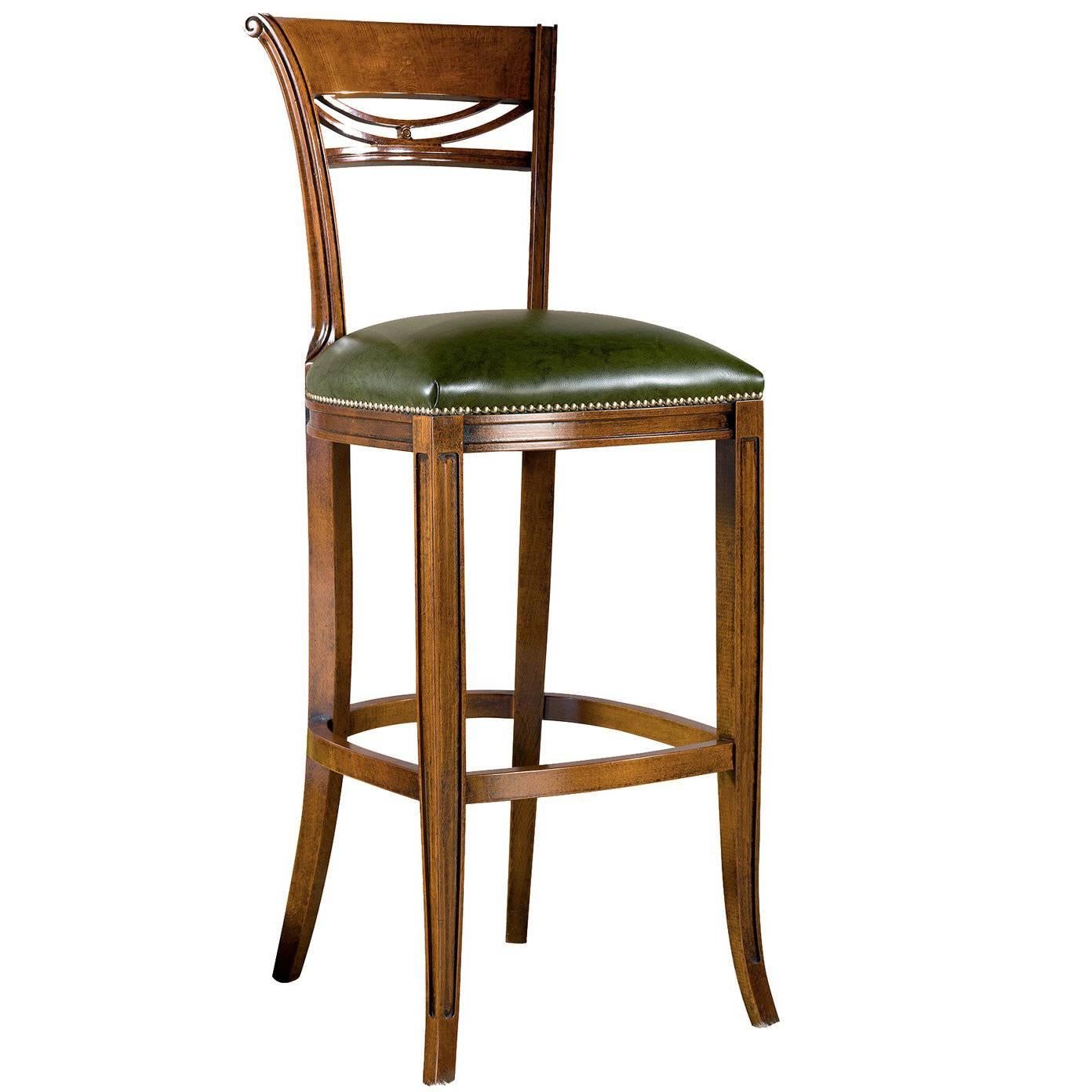 Green Leather Stool with Backrest