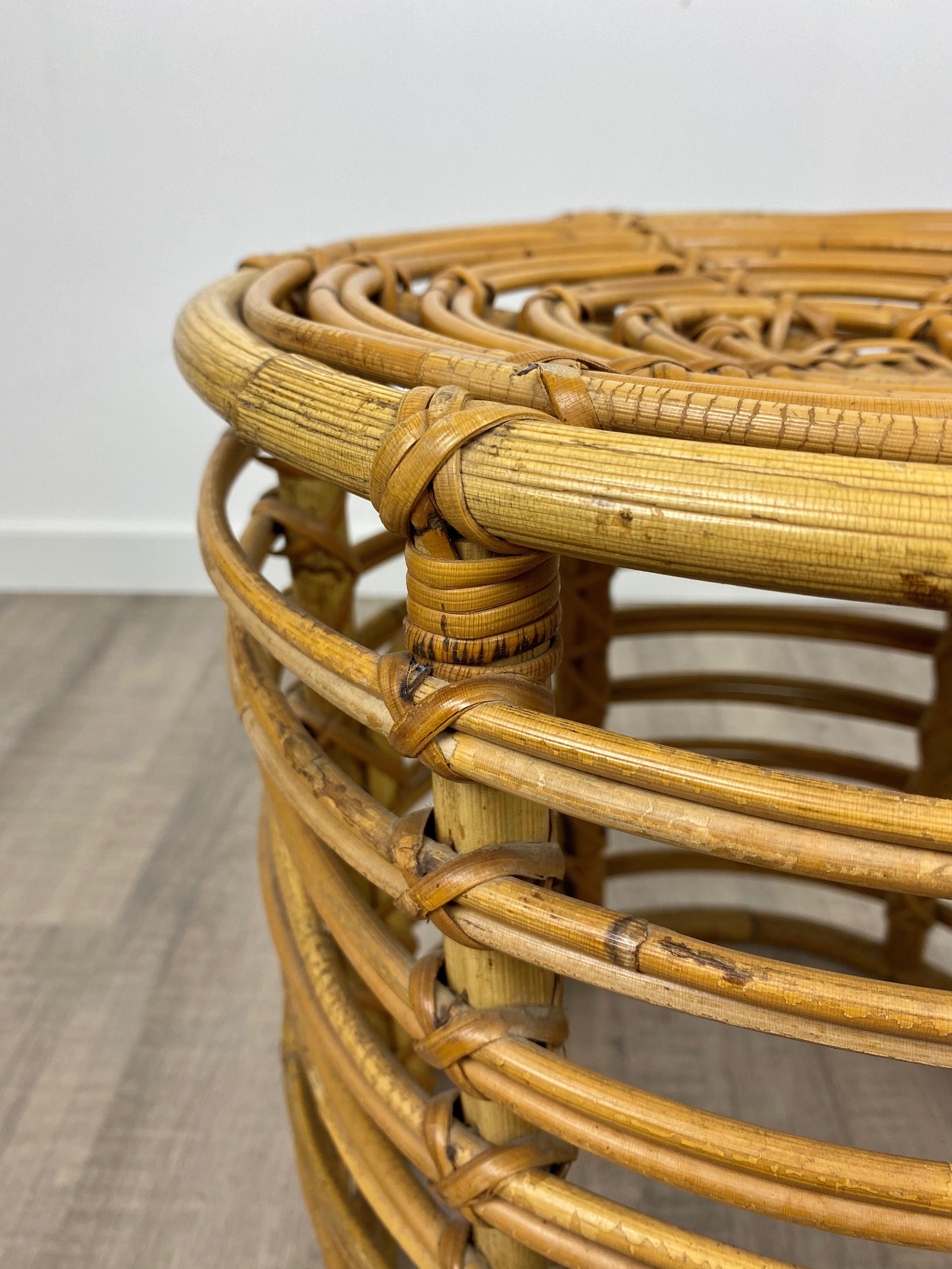 Stool Bamboo and Wicker, Pouf, Italy, 1960s 4