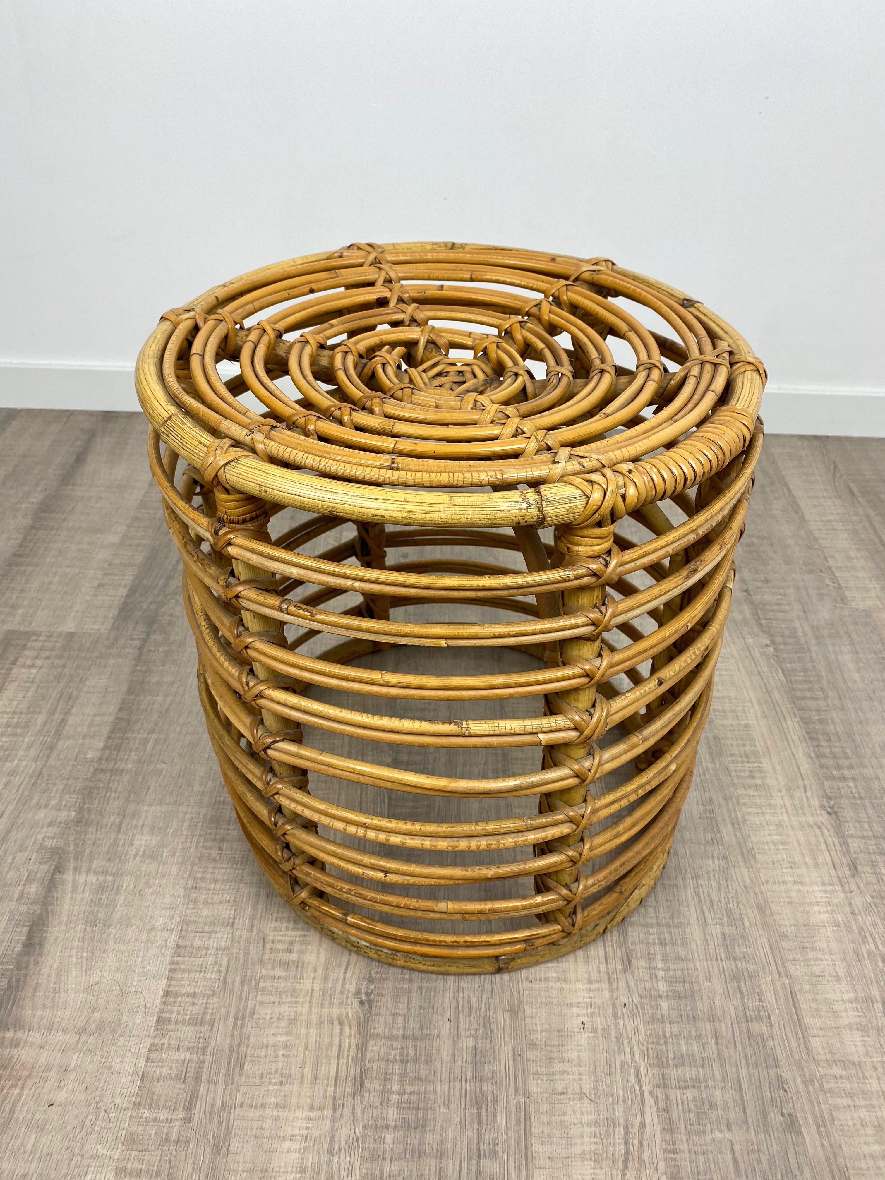 Stool Bamboo and Wicker, Pouf, Italy, 1960s 6