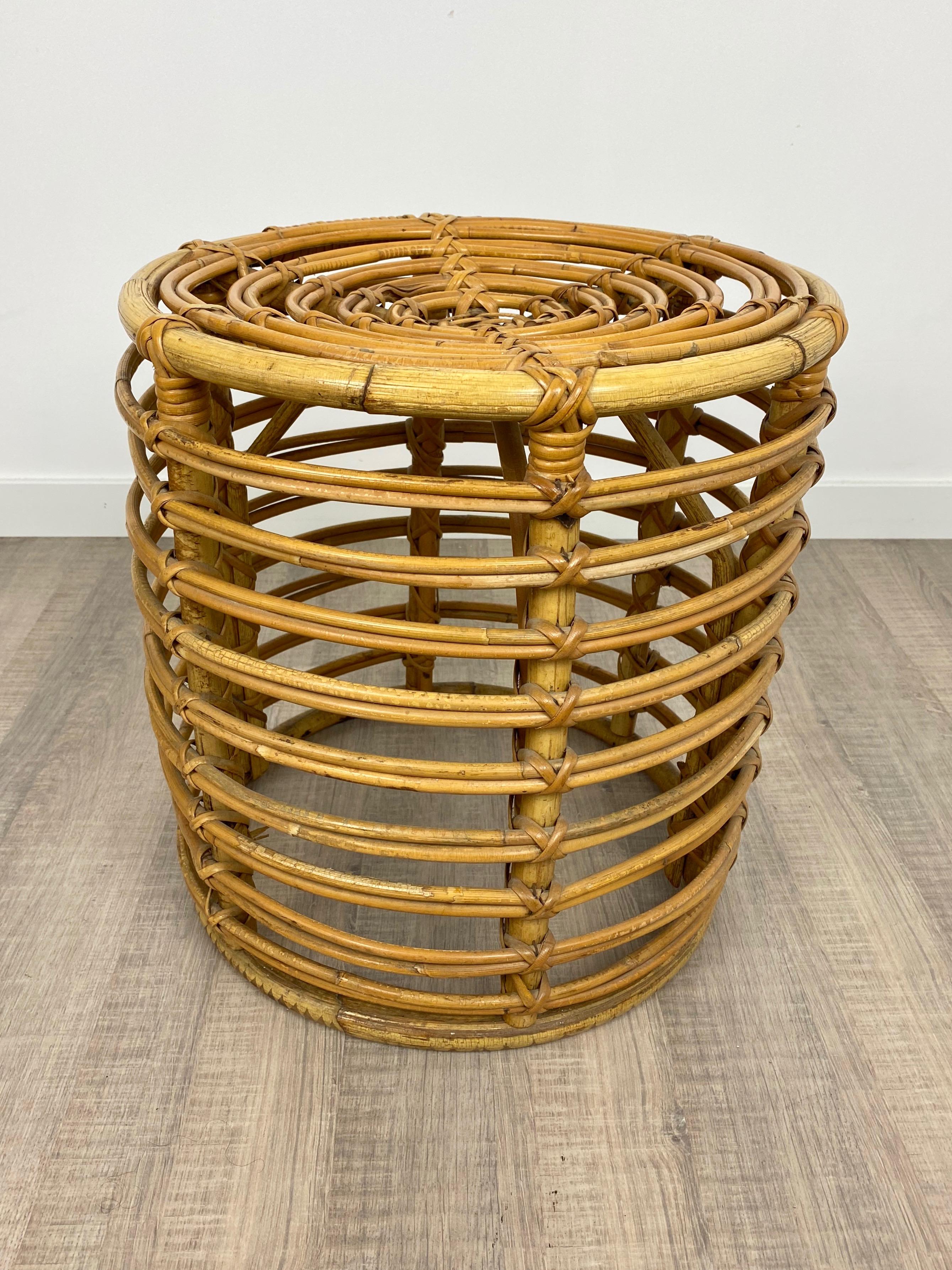 Stool Bamboo and Wicker, Pouf, Italy, 1960s 7