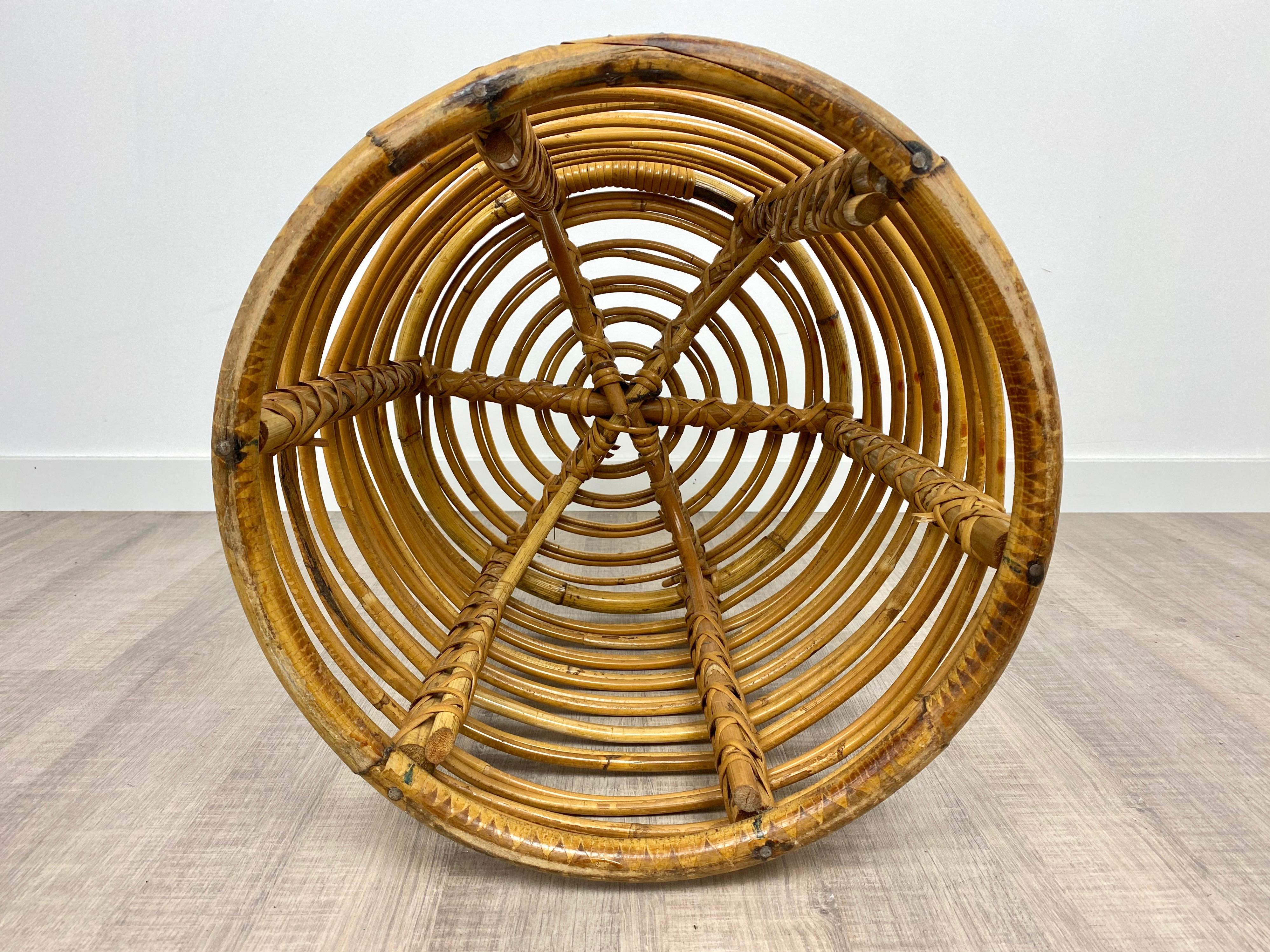 Stool Bamboo and Wicker, Pouf, Italy, 1960s In Good Condition In Rome, IT