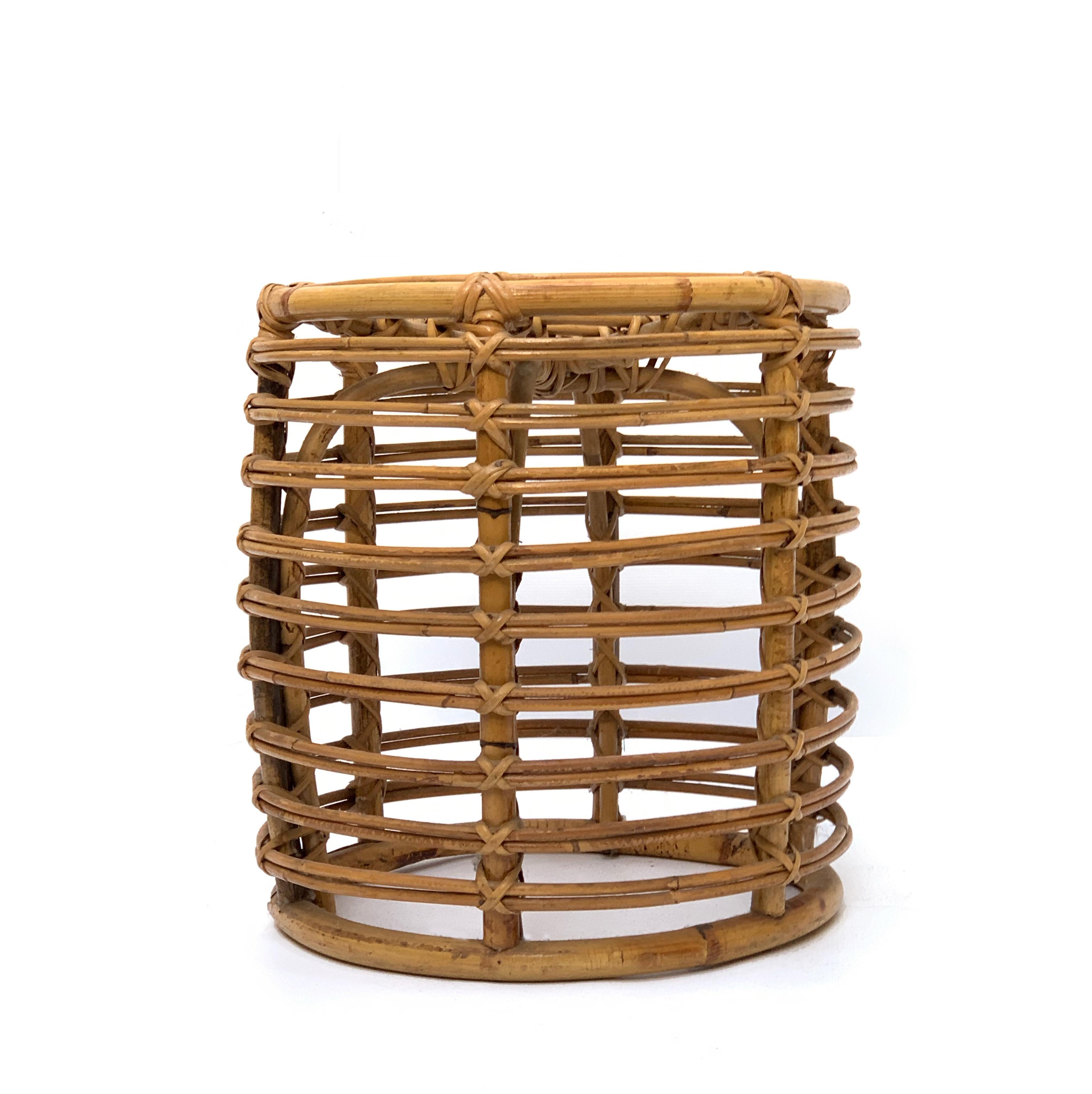 20th Century Stool Franco Albini for Vittorio Bonacina, Bamboo and Wicker, Pouf, Italy, 1960s