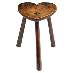 Used Stool Fruitwood Treen Heart Love Minature Folk Vernacular Commemorative Child's