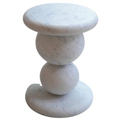 Stool II in Carrara marble by Patrick Laroche