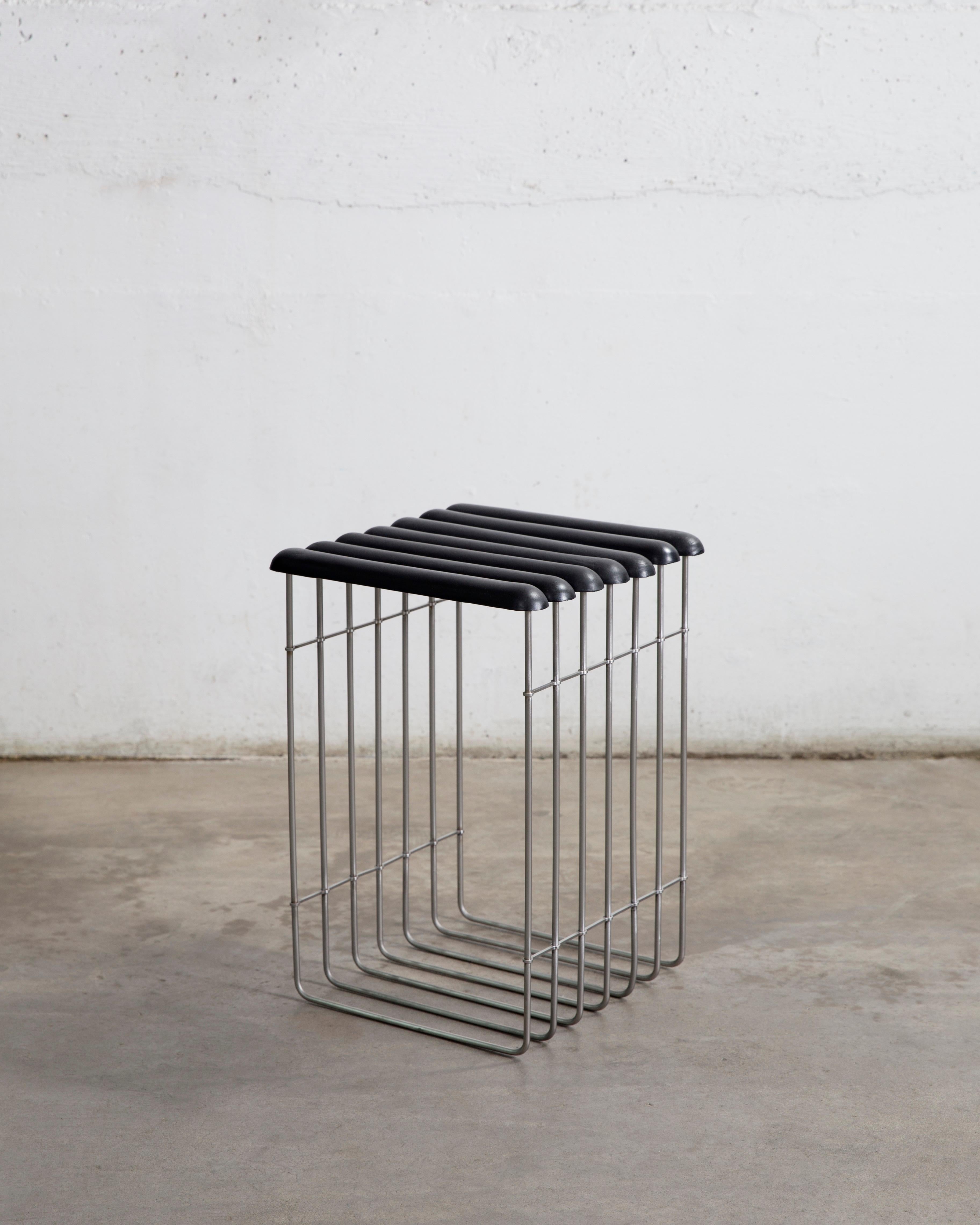 Stool III by Gentner Design
Dimensions: D 35.5 x W 35.5 x H 45.7 cm
Materials: stainless steel, leather

Formed leather supported by machined aluminum, raised up by formed stainless steel.

Gentner Design
Rooted in a language of sculpture,