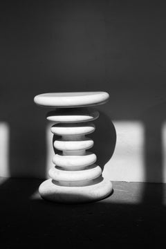 Saturn side table in Carrara marble by Patrick Laroche