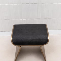 Stool in Black Shagreen with Bronze Patina Brass Legs by Kifu Paris