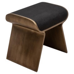 Stool in Black Shagreen with Bronze Patina Brass Legs by Kifu Paris