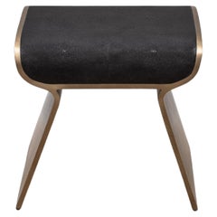 Stool in Black Shagreen with Bronze Patina Brass Legs by Kifu Paris
