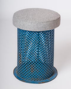 Stool In Blue Metal Mesh w. Openwork Design at. Mathieu Matégot - France 1960's