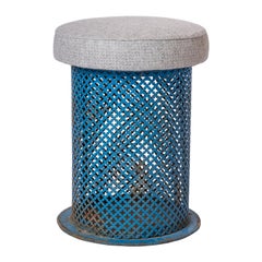Stool In Blue Metal Mesh w. Openwork Design at. Mathieu Matégot - France 1960's