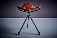 Tabouret en cuir marron des années 1970, état d'origine, par Dan Wenger, USA 