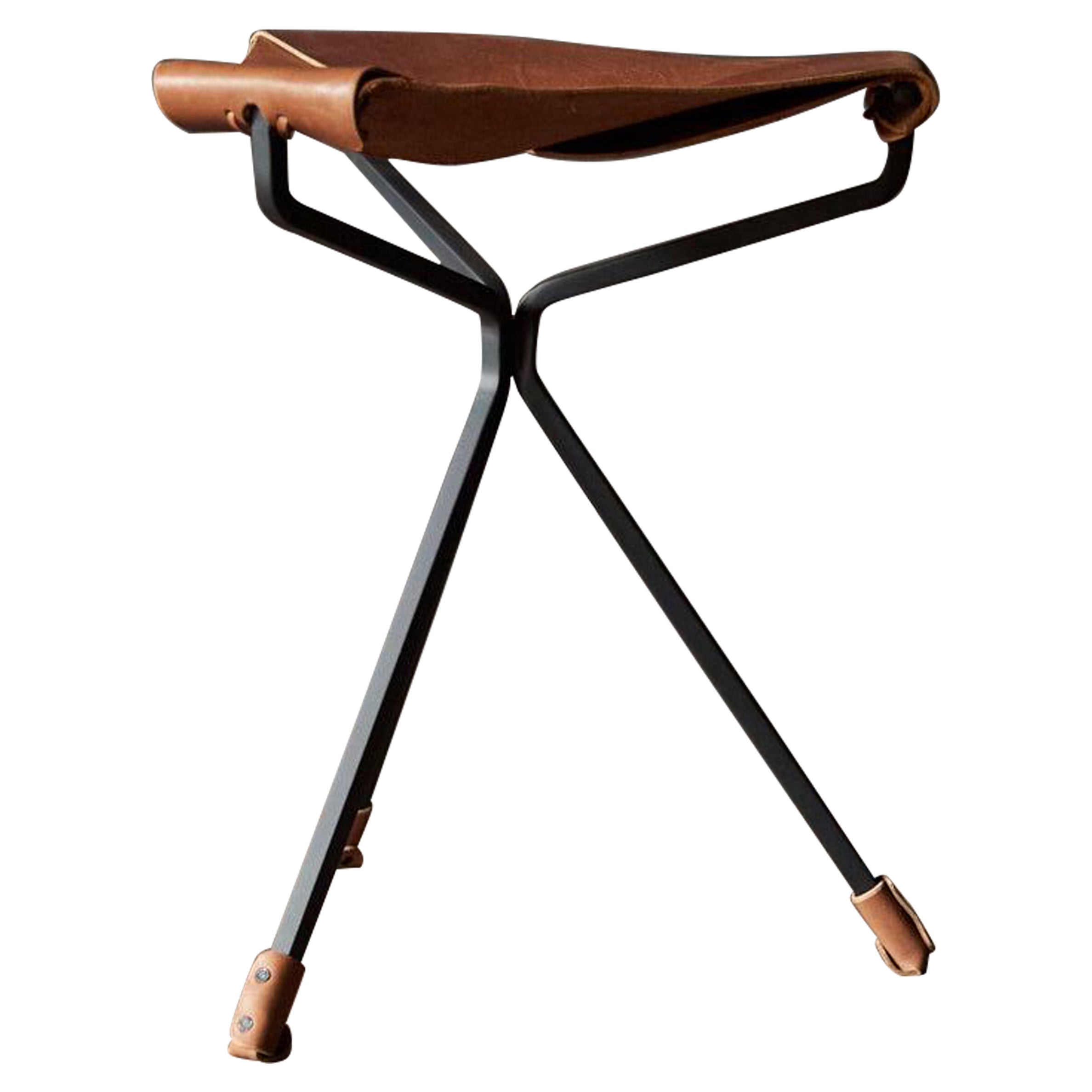 Stool in brown Leather by Dan Wenger, USA 