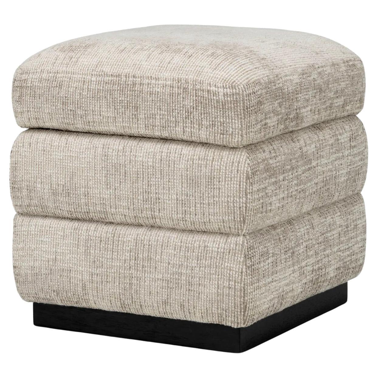 Stool in Creststone Beige Fabric with Wood Finish Base