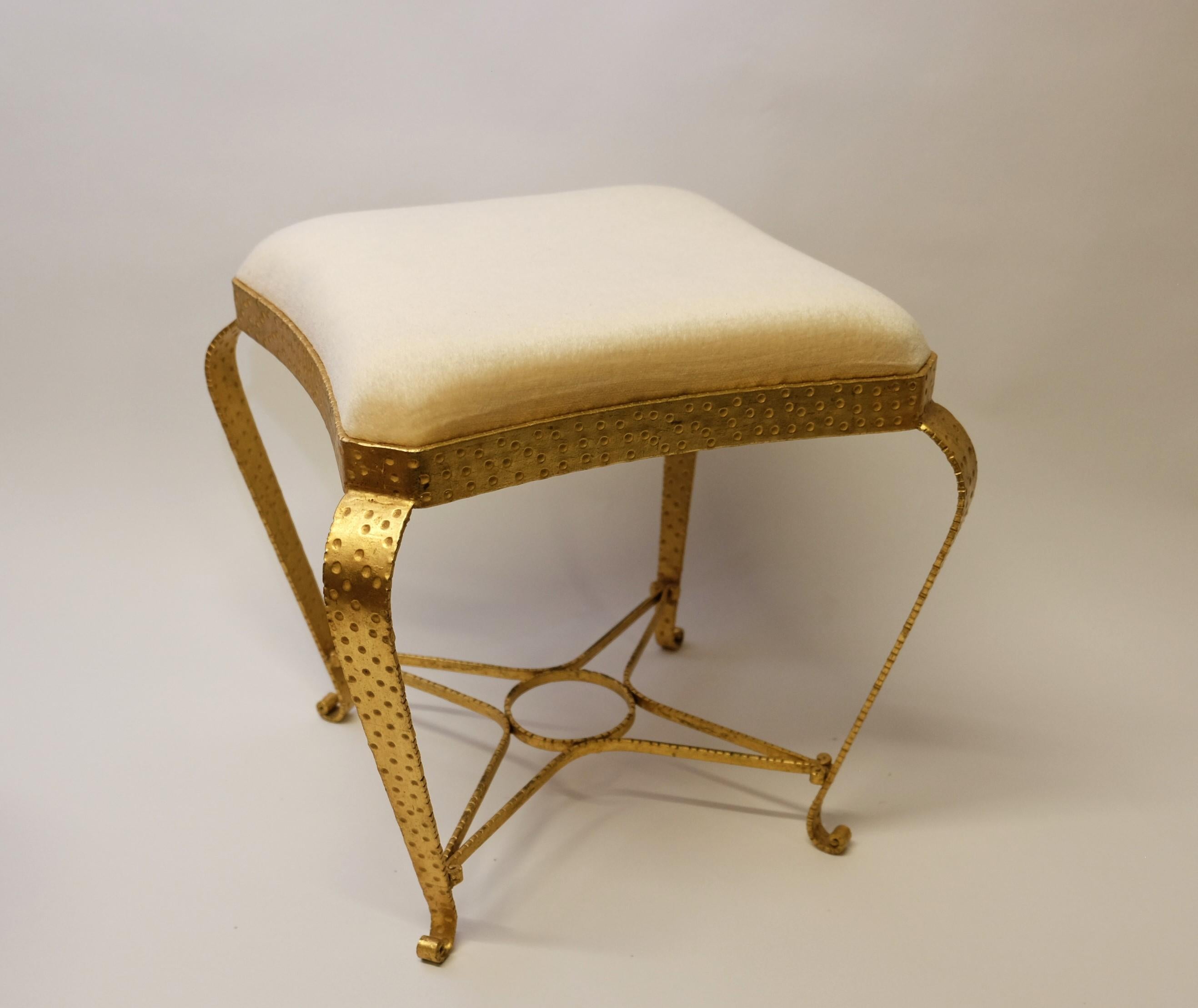 Fabric Stool in Gilt Metal by Pier Luigi Colli, Italy 1950s For Sale