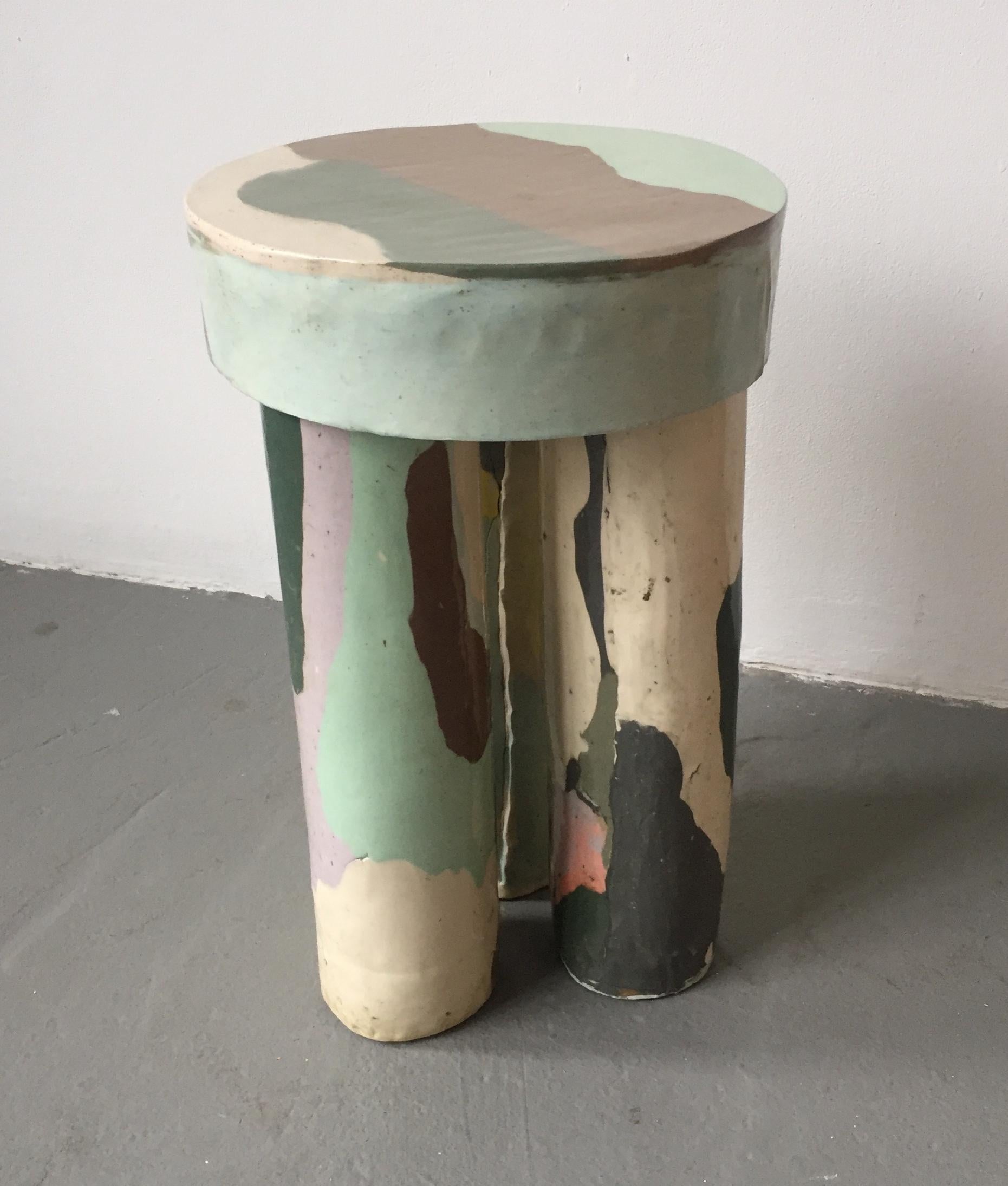 Unique stool in hand-built and glazed ceramic. Designed by Katie Stout, USA, 2018.
 