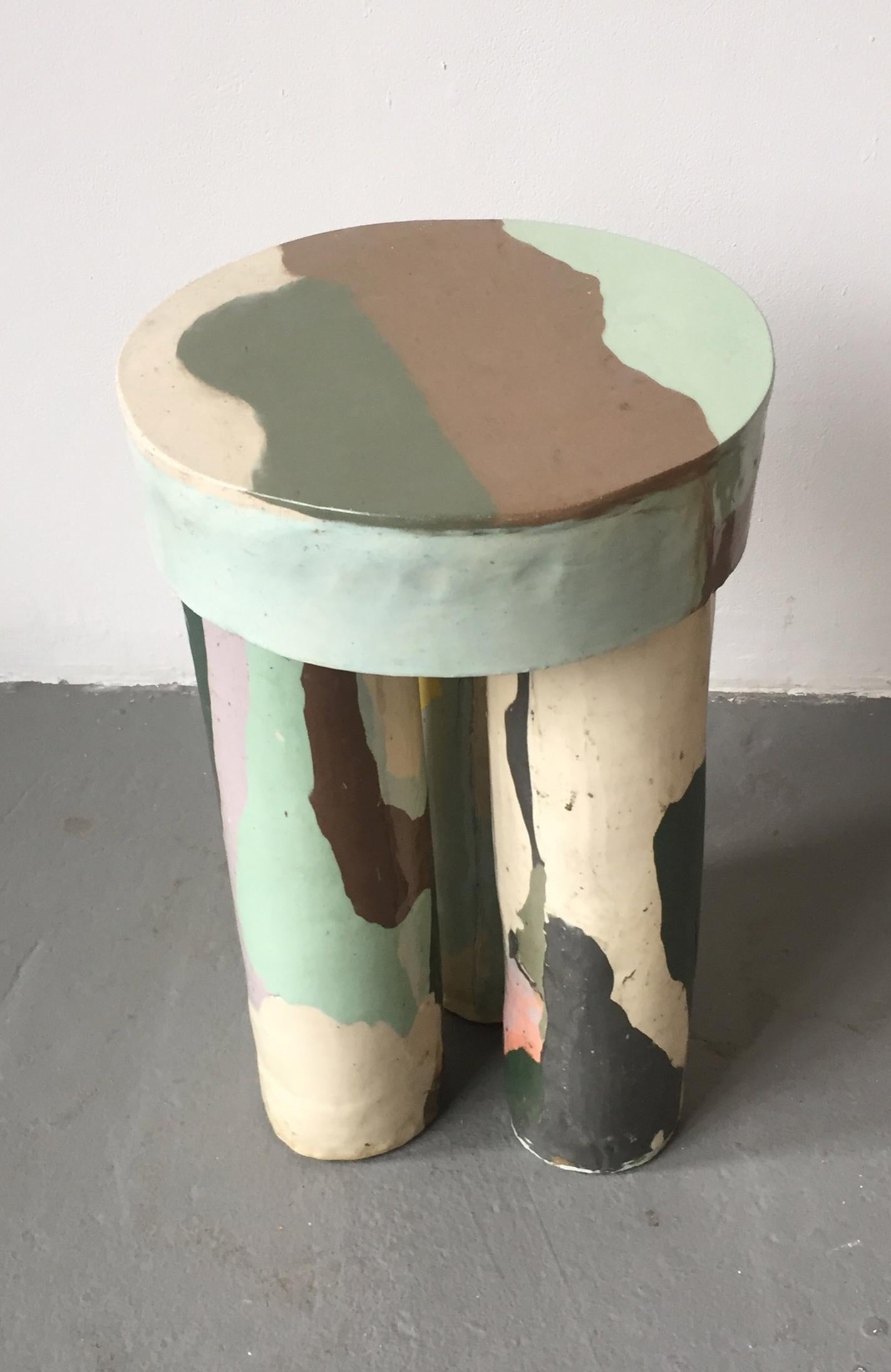 Modern Stool in Hand-Built Glazed Ceramic by Katie Stout, 2018