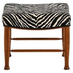 Hocker aus Mahagoni und neu gepolstert mit Aino Aalto-Stoff von Josef Frank, 1950er Jahre