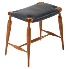 Stool in Mahogany, Brass and Leather by Josef Frank, 1950s
