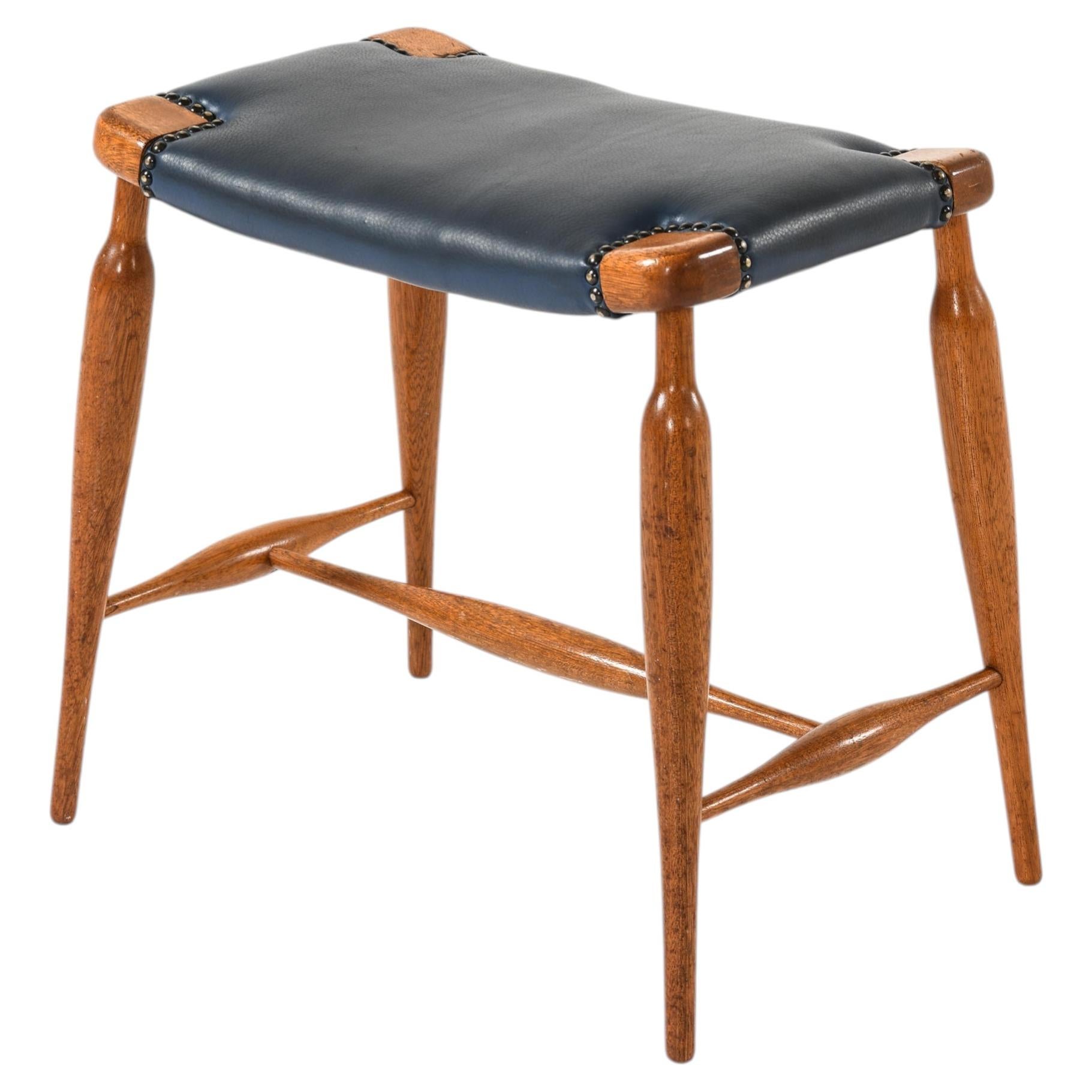 Stool in Mahogany, Brass and Leather by Josef Frank, 1950s For Sale