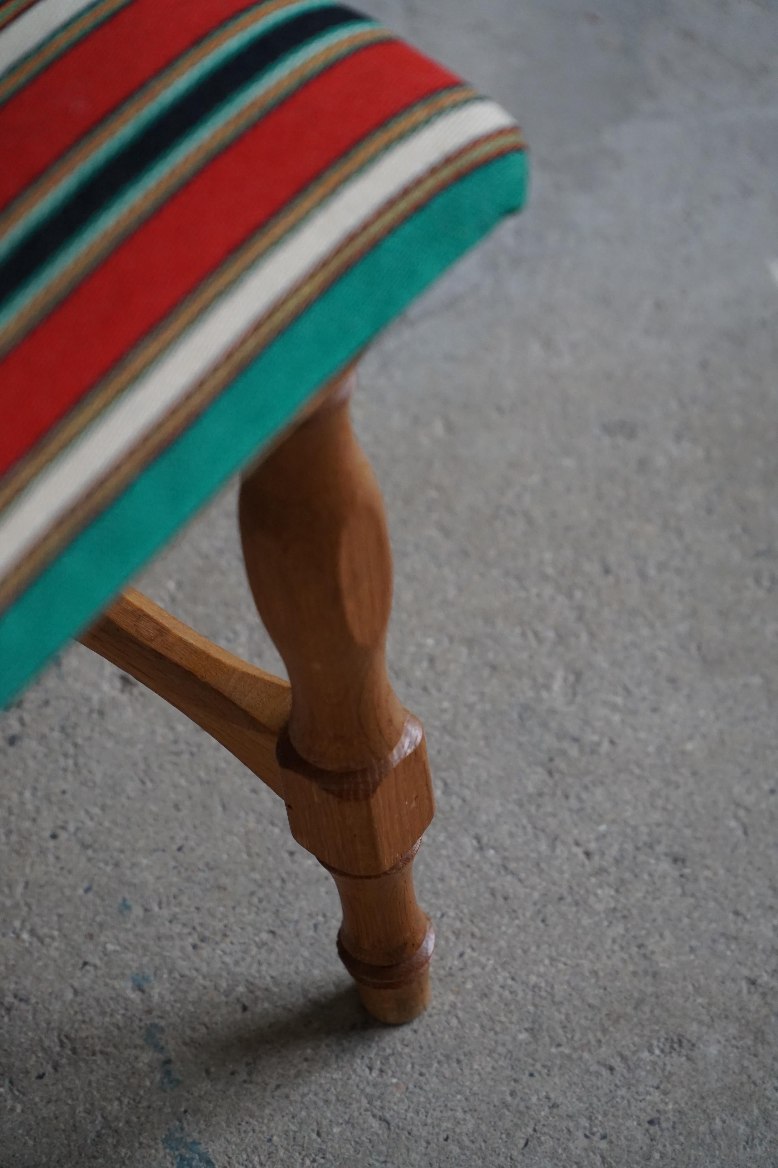 Hand-Crafted Stool in Oak and Fabric by a Danish Cabinetmaker, 1950s For Sale