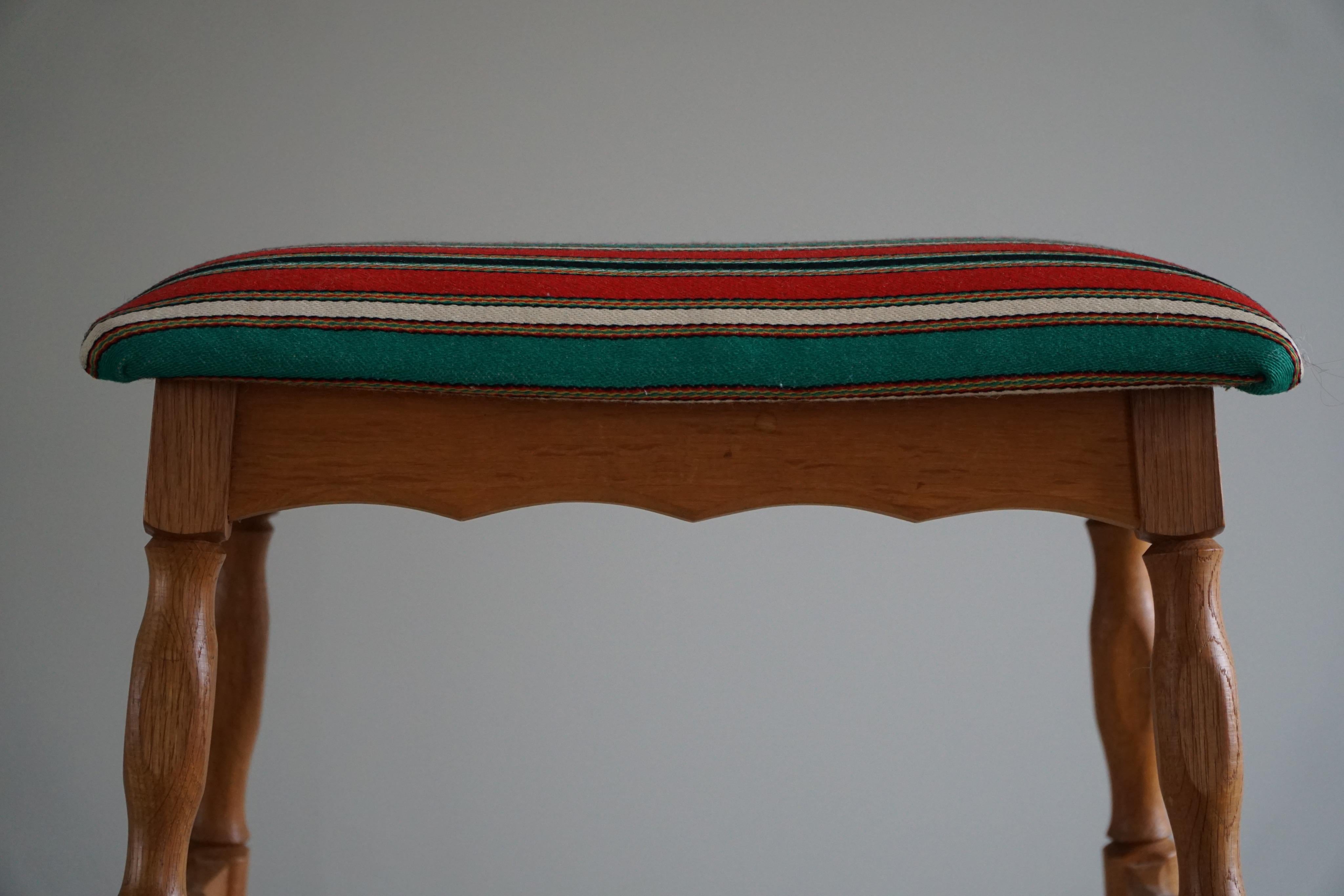 Stool in Oak and Fabric by a Danish Cabinetmaker, 1950s For Sale 2